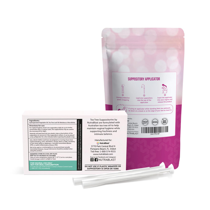 NutraBlast Tea Tree Oil Suppositories Bundle with Applicators (12 Suppositories
