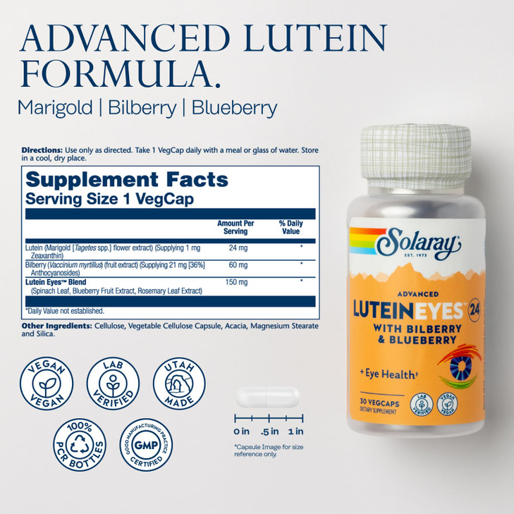 SOLARAY Advanced Lutein Eyes 24mg with Bilberry Extract and Blueberry Extract