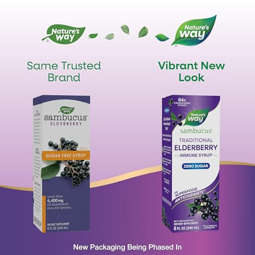 Natures Way Sambucus Zero Sugar Traditional Immune Syrup, Highly Concentrated