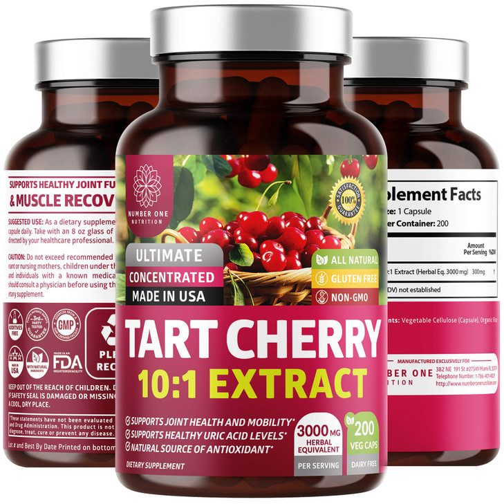 N1N Premium Tart Cherry Extract Capsules, 200 Veg Caps, 3000 mg, Powerful