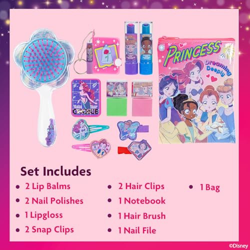 Disney Princess Anime Nail Polish and Lip Gloss Set Girls Beauty Set Kids Makeup Kit for Girls, Ages 3+, by Townley Girl