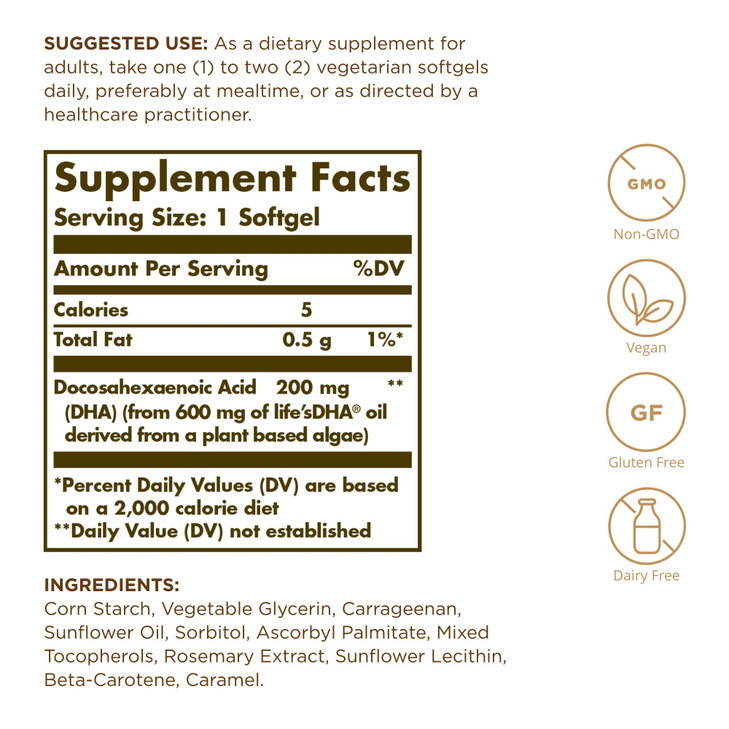 Solgar Vegetarian DHA 200 mg - 50 Vegetarian Softgels