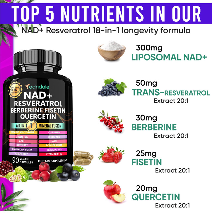 Adndale Liposomal NAD Supplement. Longevity Formula NMN Supplement Alternative.