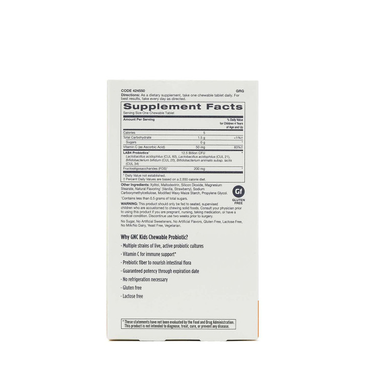 GNC Milestones Kids Chewable Probiotic for Kids 4-12, 30 Chewable Tablets