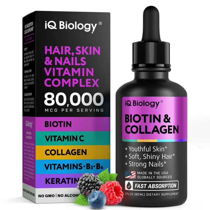 Liquid Biotin for Hair Growth, Skin & Nails - 80,000 mcg Hair Vitamins Drops