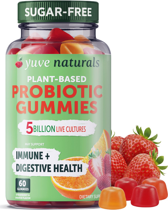 Yuve Natural Sugar Free Probiotic Gummies 5 Billion CFU, Helps