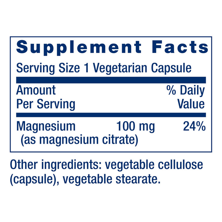 Life Extension Magnesium Citrate 100 mg Vegetarian Capsules, Blue, 100 Count