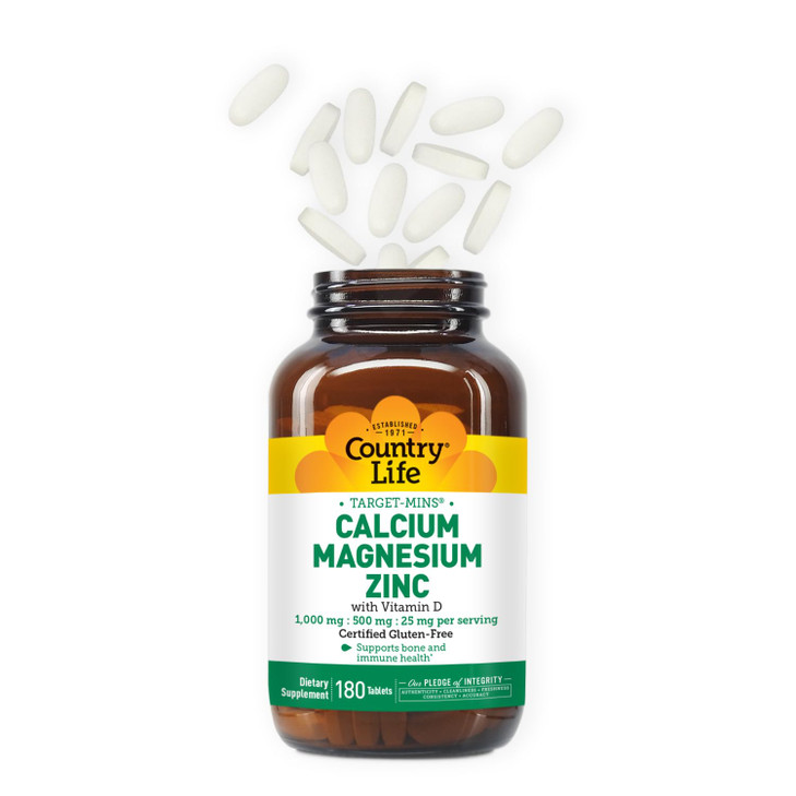 Country Life Calcium Magnesium Zinc with Vitamin D3 and L-Glutamic Acid, Dietary