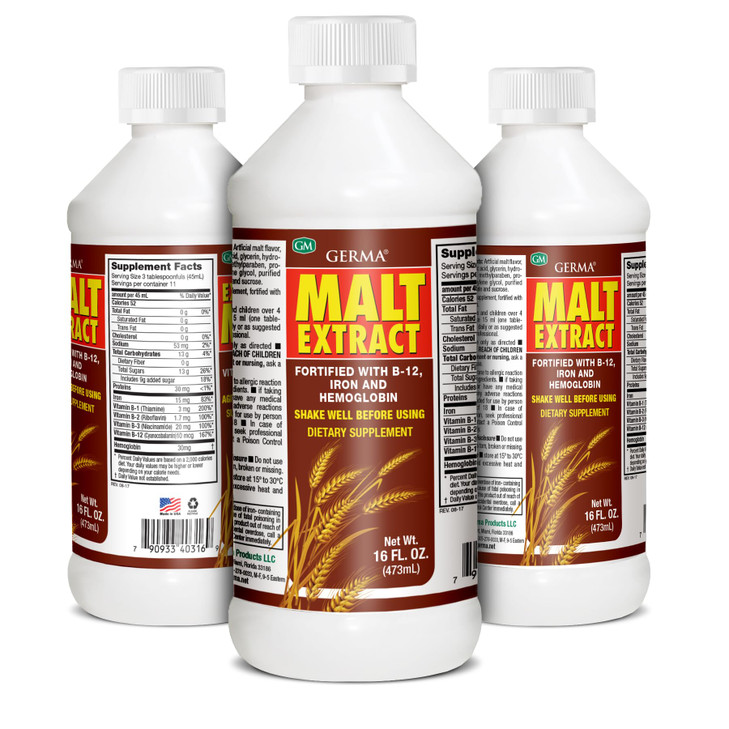 GERMA Extracto de Malta 16oz Malt Extract Fortified with B-12 and Iron 2pk