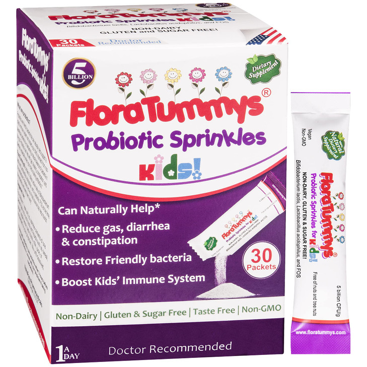 FloraTummys Probiotics for Kids: 30 Taste-Free Powder Packets, Free of Food