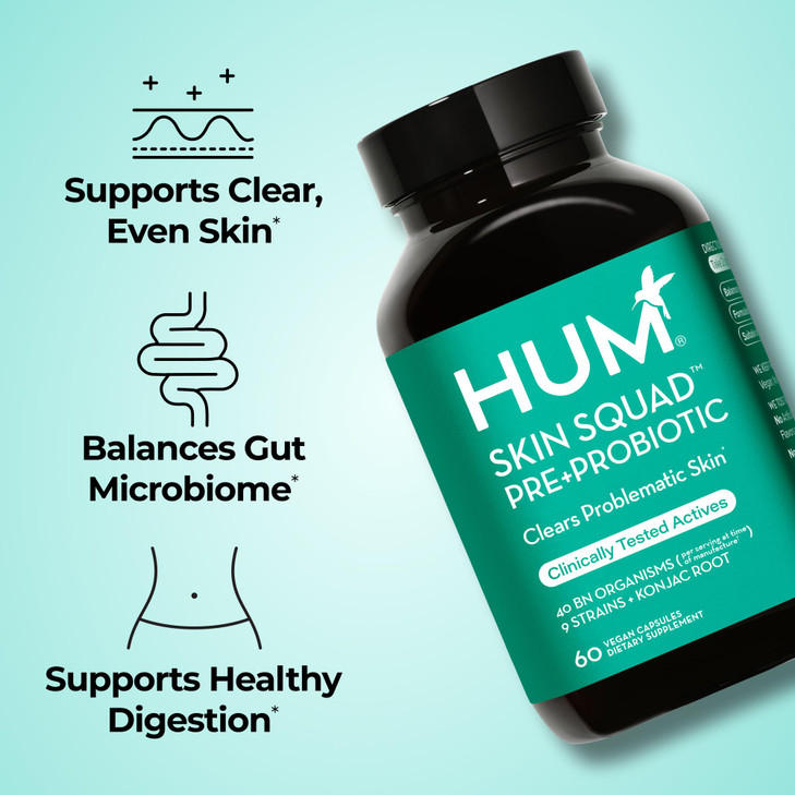 HUM Skin Squad Probiotics for Women and Men, Skin Care Supplement for Clear