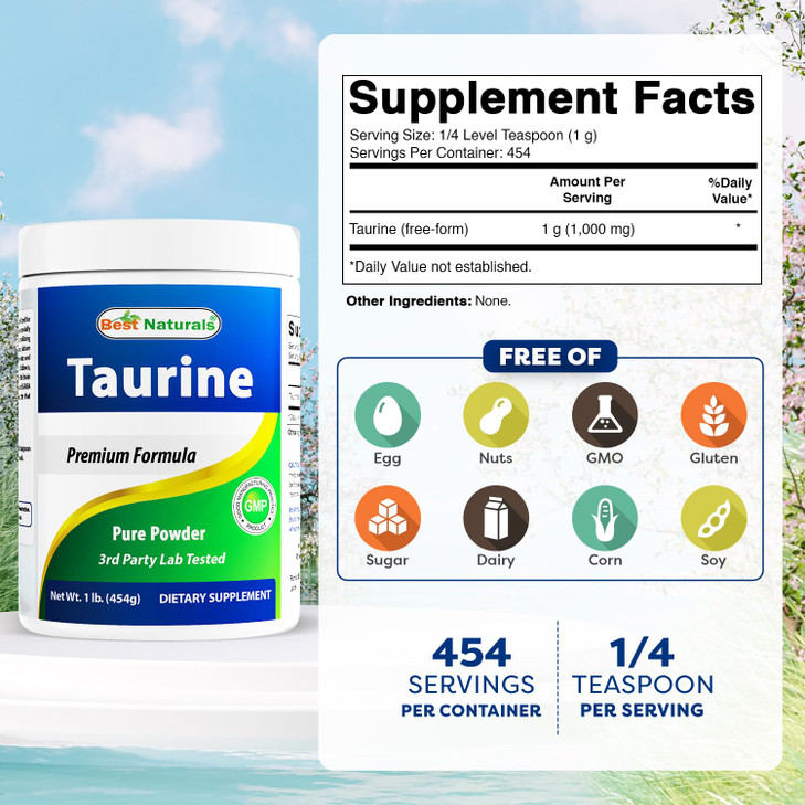 Best Naturals 100% Pure Taurine Powder Free Form