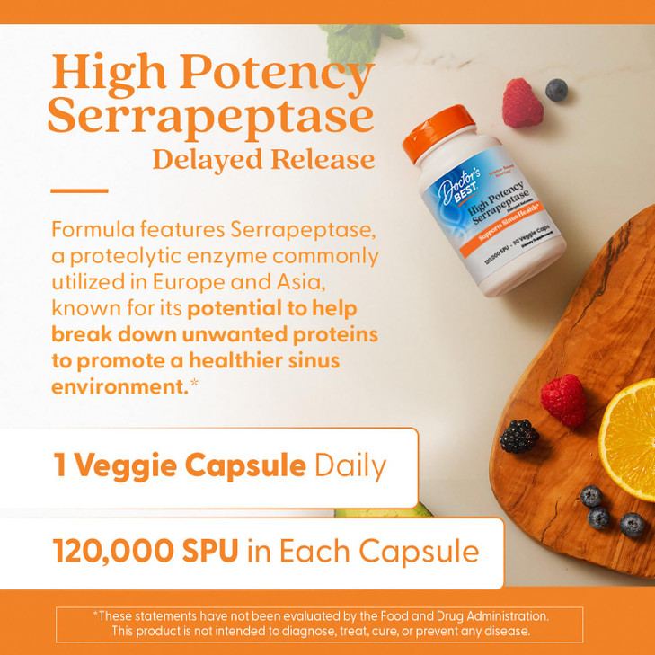 Doctors Best High Potency Serrapeptase, Supports Sinus Health 120,000 SPU