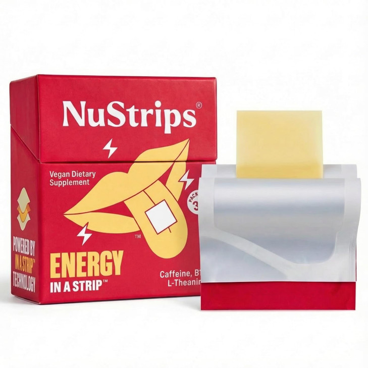 NuStrips Fast-Dissolving Energy Strips with 50mg Caffeine, L-Theanine & Vitamin