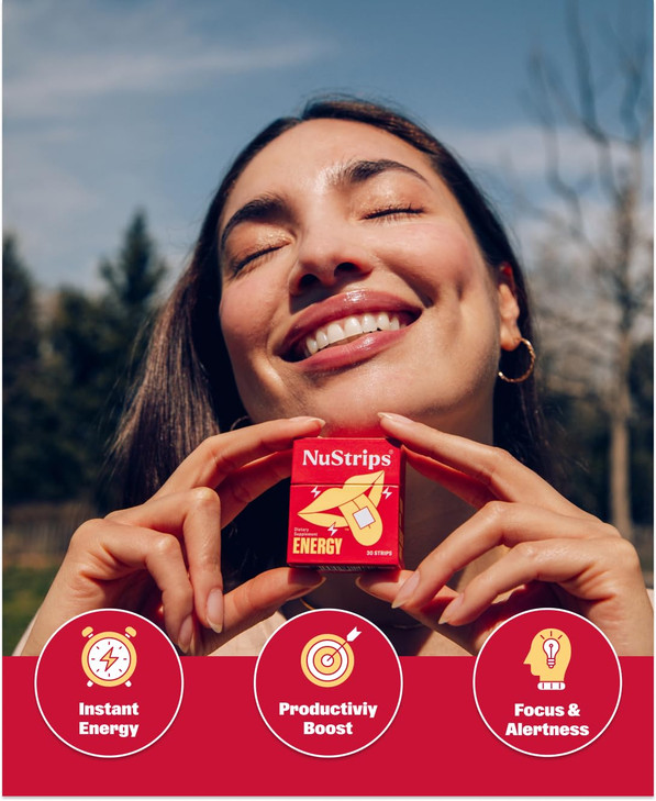NuStrips Fast-Dissolving Energy Strips with 50mg Caffeine, L-Theanine & Vitamin