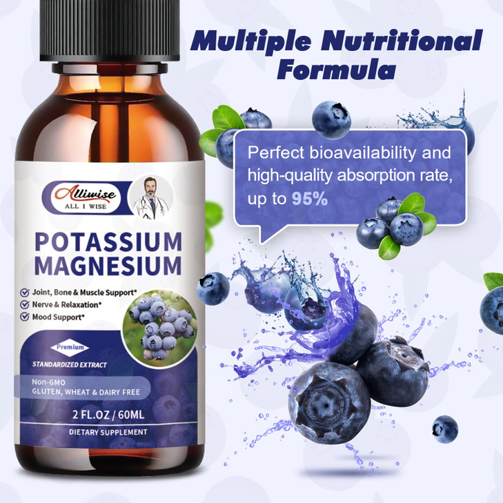 Alliwise 2 Pack Potassium Magnesium Supplement Liquid
