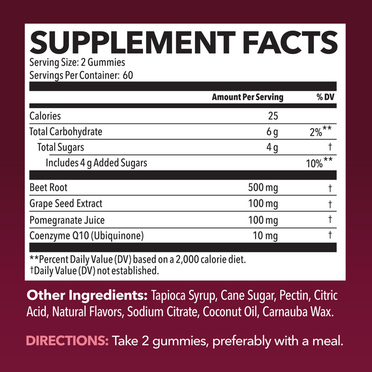 Beet Root Gummies with COQ10 & Pomegranate - Nitric Oxide Supplement