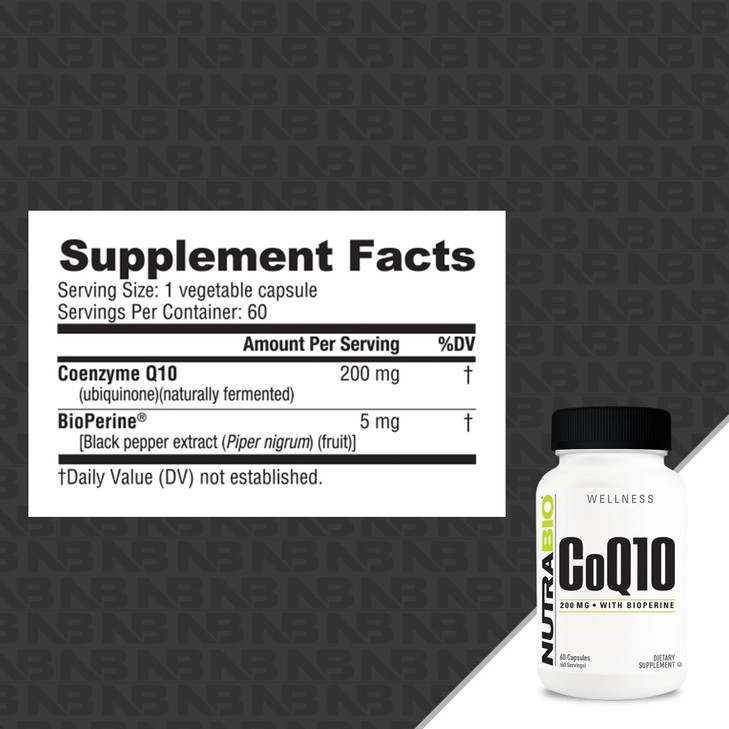 NutraBio CoQ10 Dietary Supplement with Bioperine, Healthy Heart Function &