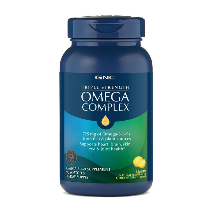 GNC Triple Strength Omega Complex Omega 3, 6, 9 Supplement, 1725mg, Lemon