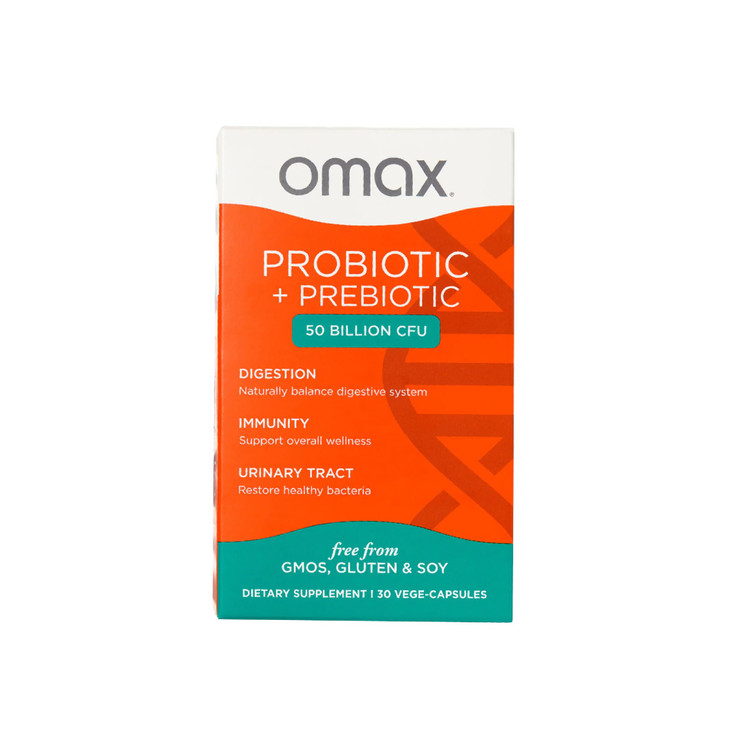 Omax Prebiotic & Probiotic 50 Billion CFU + Chicory Inulin, 10 Strains, Reduce
