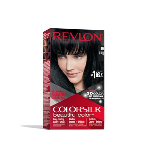 Revlon Permanent Hair Color, Permanent Hair Dye, Colorsilk with 100% Gray Coverage, Ammonia-Free, Keratin and Amino Acids, 10 Black, 4.4 Oz (Pack of