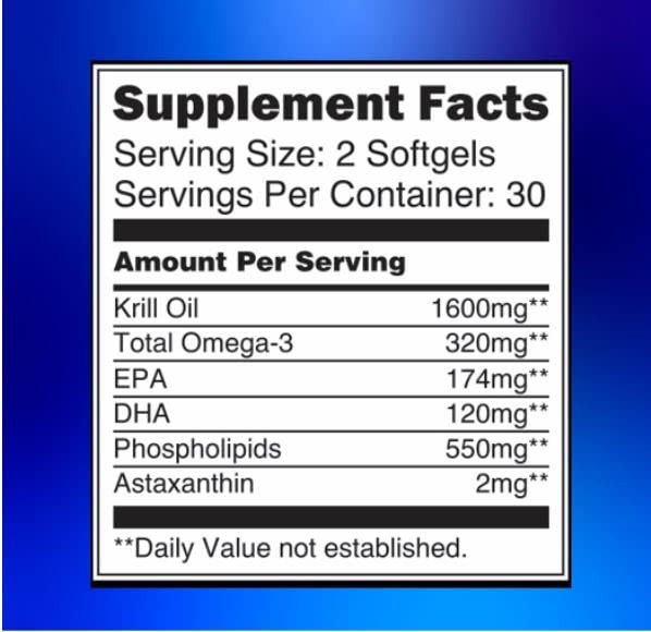 Antarctic Krill Oil Softgels-1600mg per Serving with 2mg Astaxanthin, High