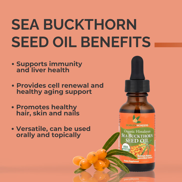 SEABUCKWONDERS Organic Sea Buckthorn Seed Oil, 1 Fl Oz, 30 Servings, with Omega