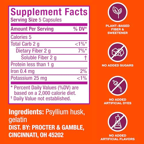 Metamucil, Psyllium Husk Capsules, 300 Capsules, 3-in-1 Fiber Supplement, Daily
