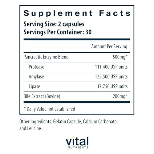 Vital Nutrients Pancreatin & Ox Bile Extract 500mg