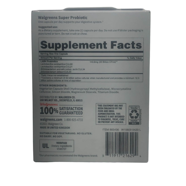ATAZUA Walgreens Super Probiotic Digestive Support Capsules 60 ea