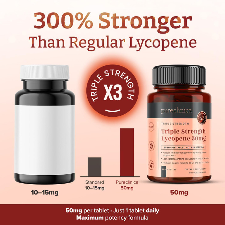 pureclinica Lycopene 50mg x 180 Tablets (6 Months Supply). 300% Strength