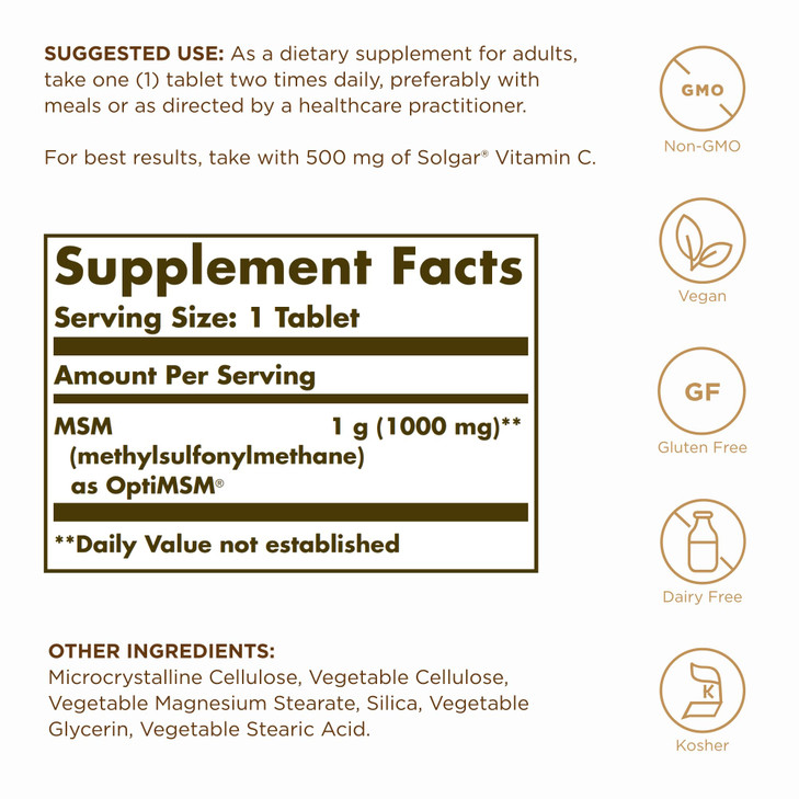 Solgar MSM 1000 mg - 120 Tablets, Pack of 2