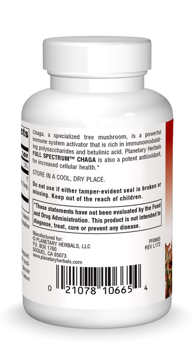 Planetary Herbals Chaga Full Spectrum, Enhance Cellular Immunity, 30 Tablets