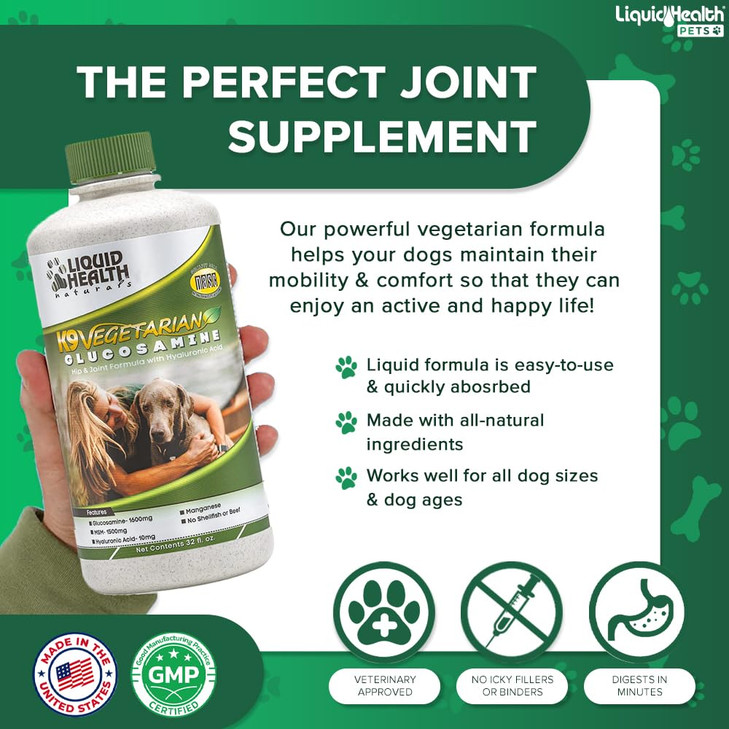 LIQUIDHEALTH 32 Oz K9 Vegetarian Liquid Glucosamine for All Dogs Canines