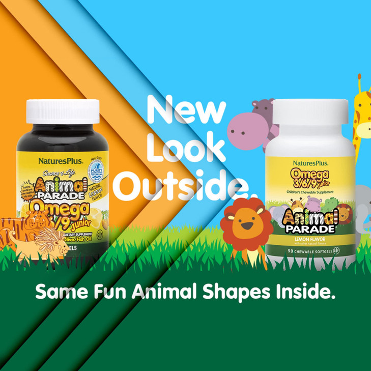 NaturesPlus Animal Parade Omega 3/6/9 Junior, Lemon Flavor