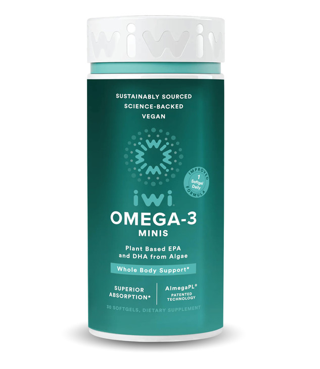 Iwi Omega-3 Mini Softgels (30 Servings), Easy to Swallow, Plant-Based Algae
