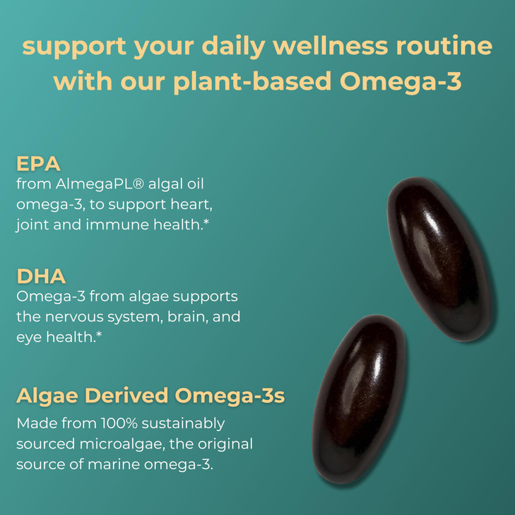 Iwi Omega-3 Mini Softgels (30 Servings), Easy to Swallow, Plant-Based Algae
