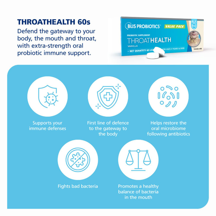 BLIS ThroatHealth Oral Probiotics K12 - Immune & Throat Support, Vanilla