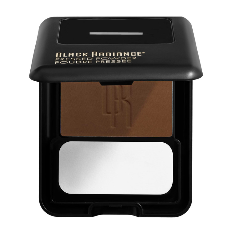 Black Radiance Pressed Powder, Pigment-Rich Matte Finish for Dark Skin Tones, Oil-Absorbing Compact with Mirror & Sponge - Rich Mahogany