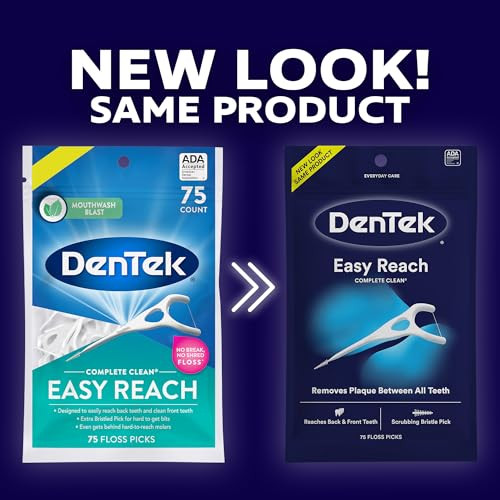 Dentek Complete Clean Easy Reach Floss Picks, Break & Shred-Proof Dental Floss Picks, 75 Count
