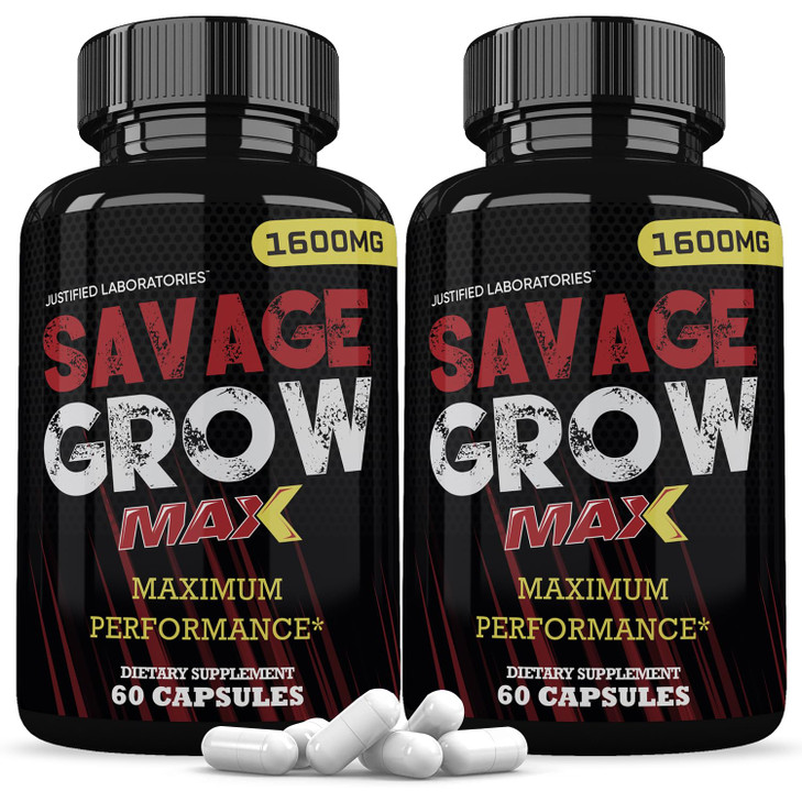 Justified Laboratories (2 Pack Savage Grow Max 1600MG Advanced Men's Heath