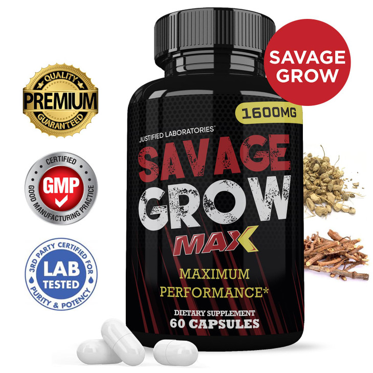 Justified Laboratories (2 Pack Savage Grow Max 1600MG Advanced Men's Heath