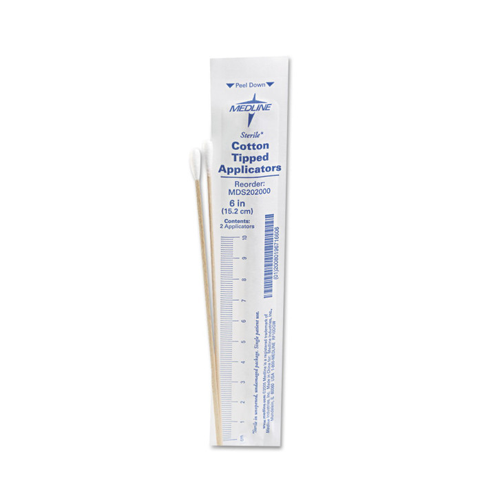 Medline Cotton-Tipped Wood Applicator, Sterile, 6", Ideal for applying medicaitno, cleaning skin, arts & crafts, and more. Case of 2000
