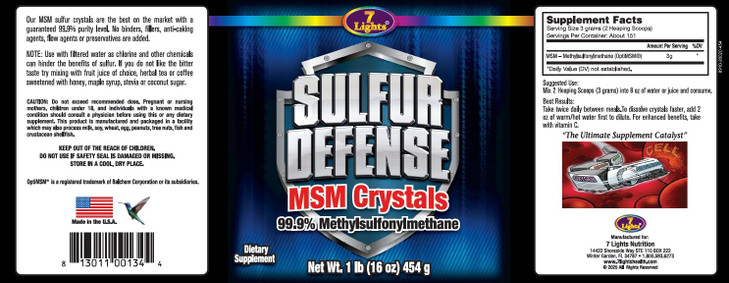 7 Lights Sulfur Defense Opti-MSM 99.9% Pure MSM Powder