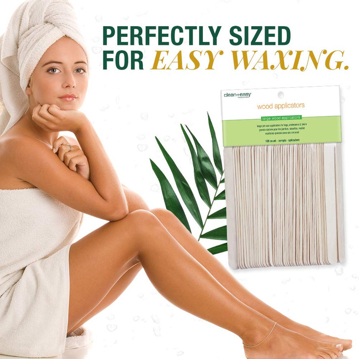 Clean + Easy Large Wooden Wax Stick Applicator  Waxing Sticks for Hair Removal on Body, Legs, Arms, Chest & Back  Disposable Spatula for Salon & At
