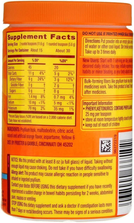 Metamucil Daily Fiber Supplement/Therapy for Regularity, Sugar Free, Orange