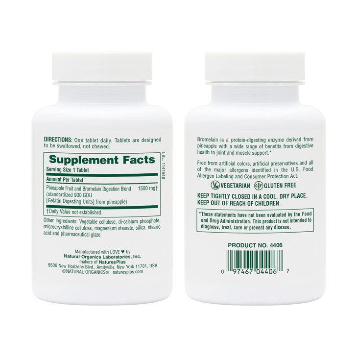Natures Plus Ultra Bromelain - 60 Tablets - 1500 mg of Pineapple Bromelain