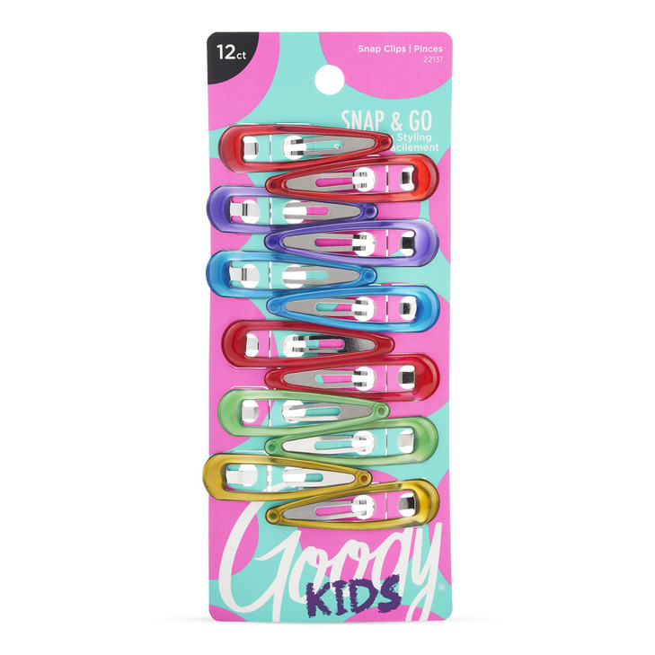 Goody Kids Snap & Go Contour Clips - 12 Count, Rainbow - Snap Clips - Suitable for All Hair Types - Pain-Free Hair Accessories for Girls and Boys - A