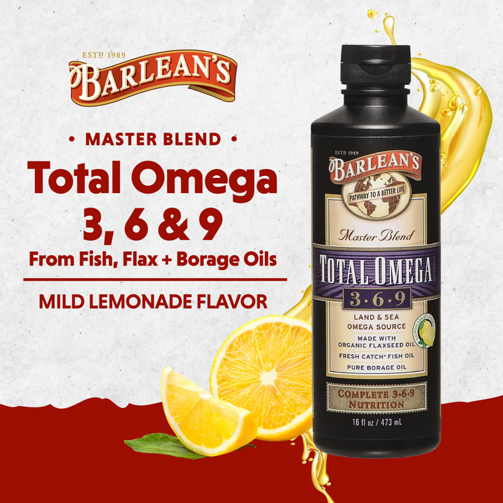 Barlean's Total Omega 3 6 9 Liquid Fish Oil Supplement with Borage and Flaxseed