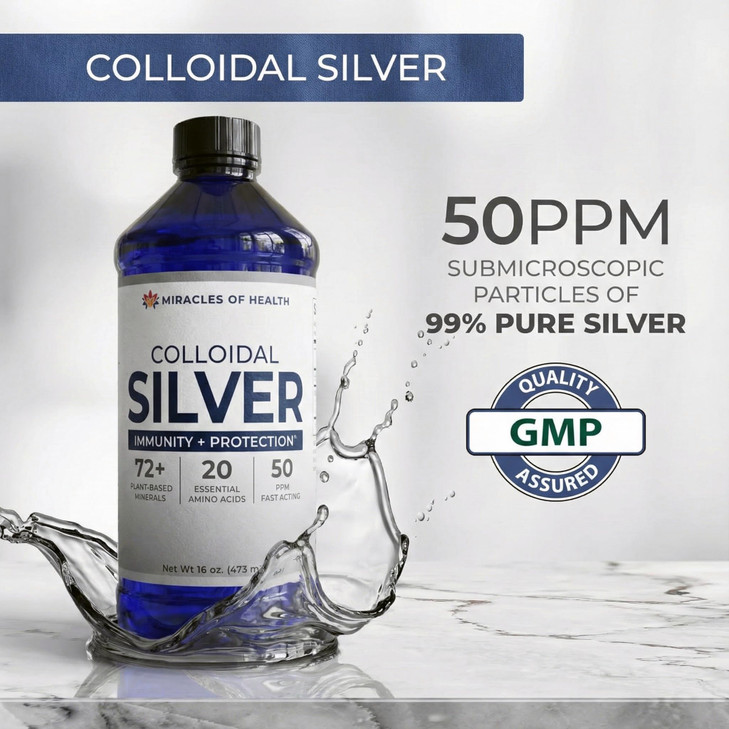 Miracles of Health Colloidal Silver 16 oz - 72+ Trace Minerals & Amino Acids